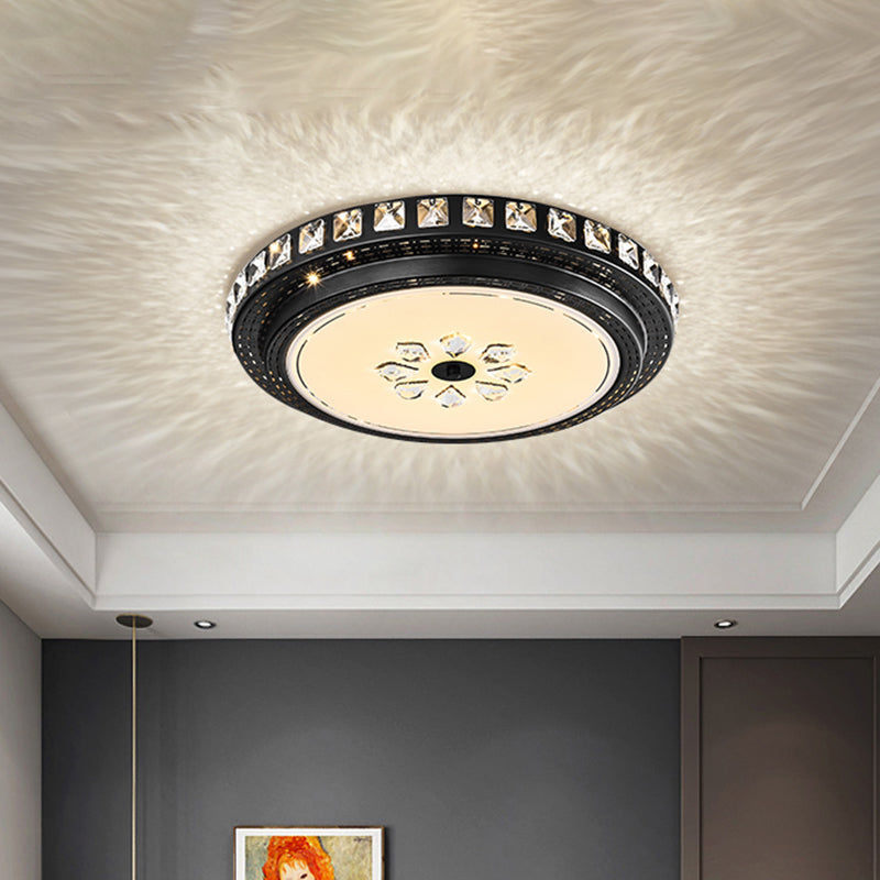 Modern Led Crystal Flushmount Lamp In Black For Sleek Bedroom Lighting