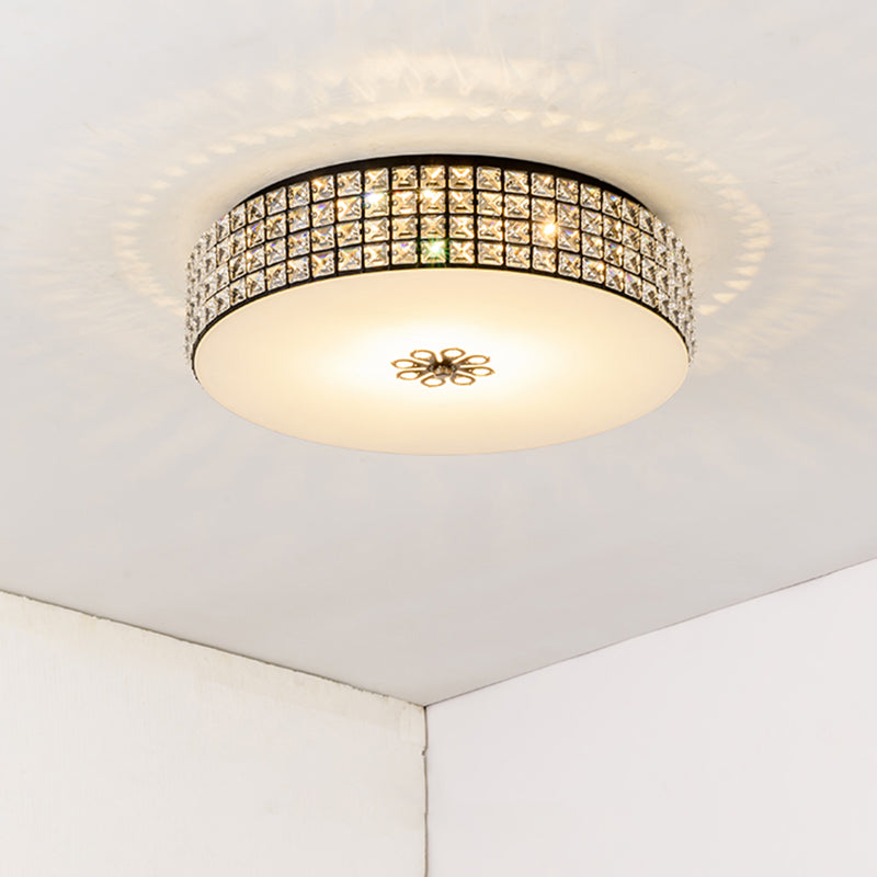 16"/19.5" Clear Crystal LED Drum Flush Mount Lamp - Contemporary Ceiling Light for Bedroom