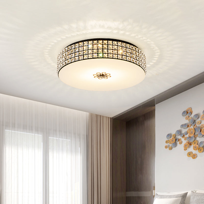 16"/19.5" Clear Crystal LED Drum Flush Mount Lamp - Contemporary Ceiling Light for Bedroom