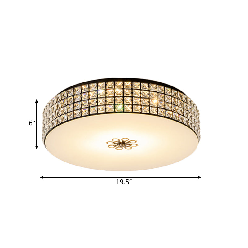 16"/19.5" Clear Crystal LED Drum Flush Mount Lamp - Contemporary Ceiling Light for Bedroom