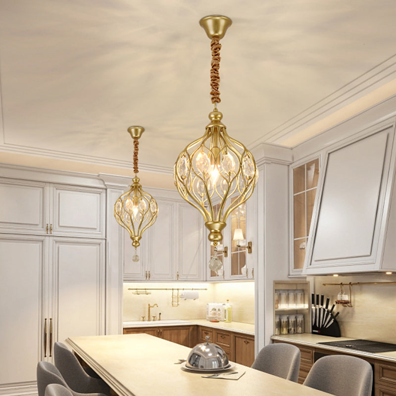 Crystal Pendant Lantern Light For Traditional Bedrooms - 1 Bulb Black/Gold