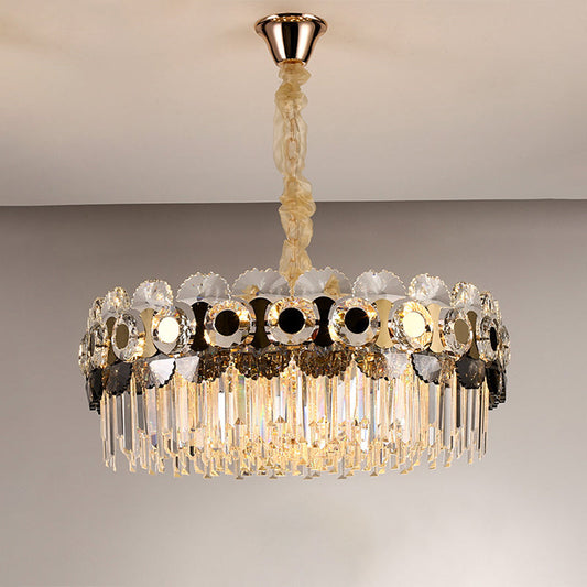 Prismatic Crystal Chandelier - 12 Bulbs - Contemporary Gold Round - Living Room Hanging Light