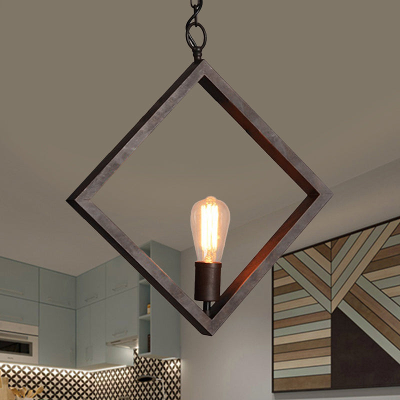 Lampe à suspension noire élégante : cadre carré en métal industriel avec design à ampoule nue – Lampe à suspension de plafond