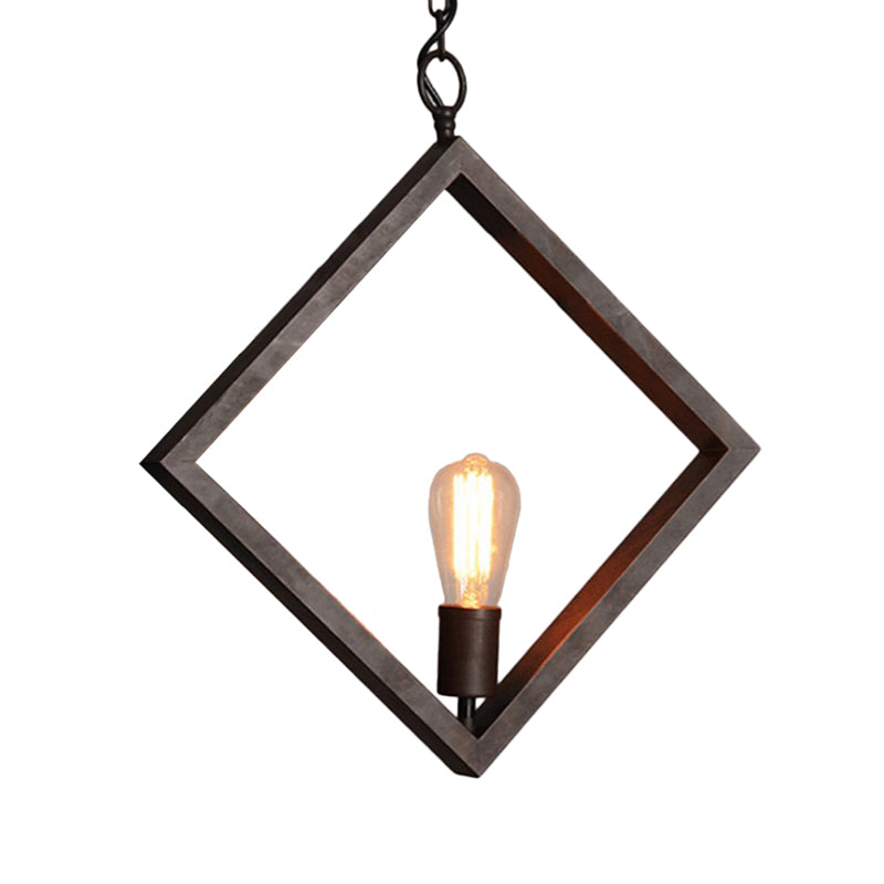 Lampe à suspension noire élégante : cadre carré en métal industriel avec design à ampoule nue – Lampe à suspension de plafond
