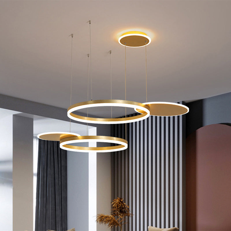 Modern Gold/Coffee LED Circular Multi Lamp Pendant Ceiling Fixture in Warm/White Light
