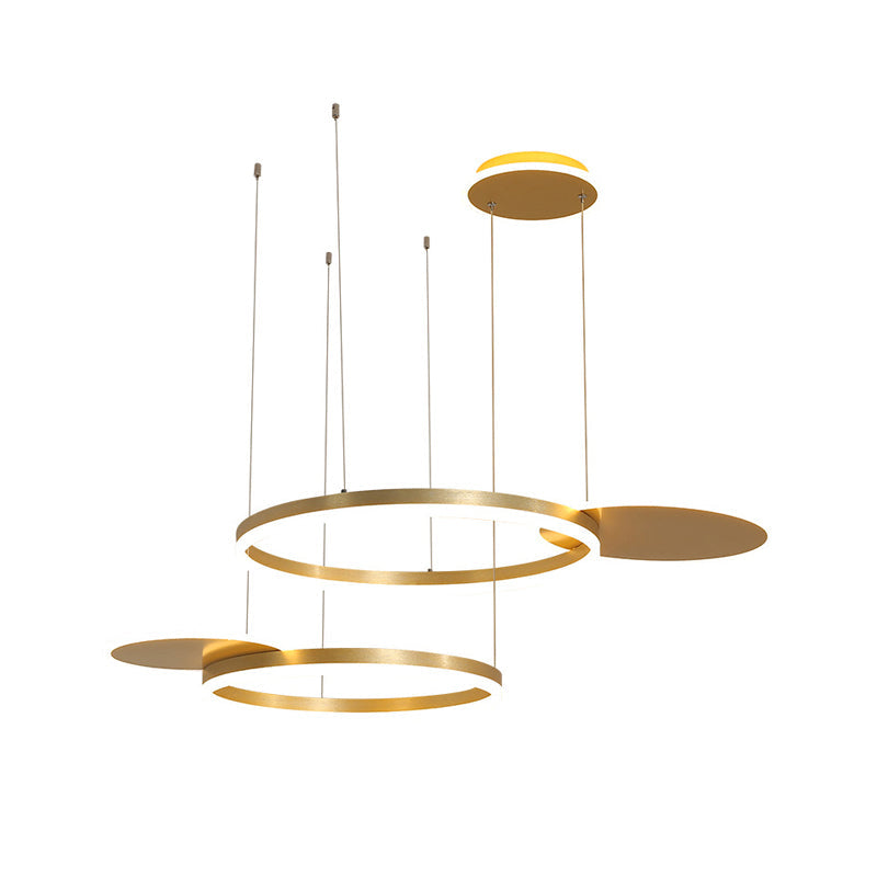 Modern Gold/Coffee LED Circular Multi Lamp Pendant Ceiling Fixture in Warm/White Light