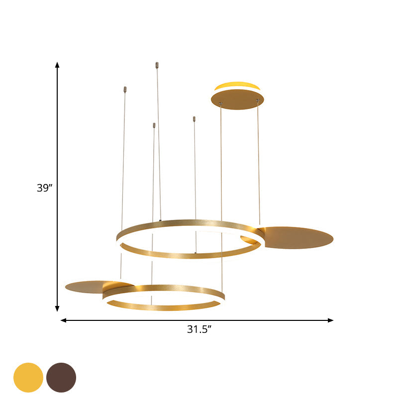 Modern Gold/Coffee LED Circular Multi Lamp Pendant Ceiling Fixture in Warm/White Light