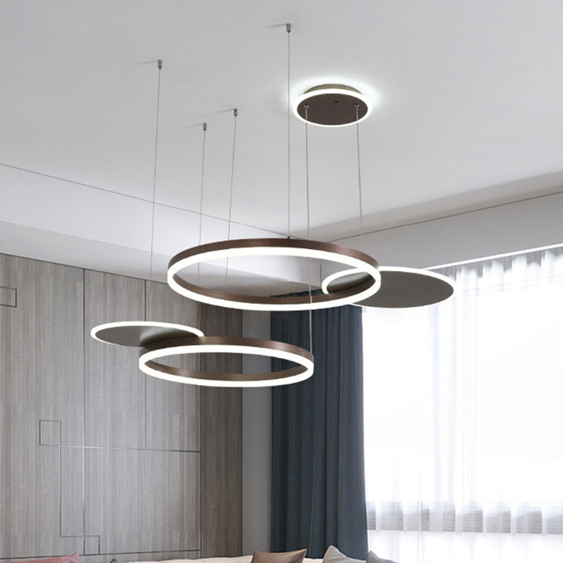 Modern Gold/Coffee LED Circular Multi Lamp Pendant Ceiling Fixture in Warm/White Light