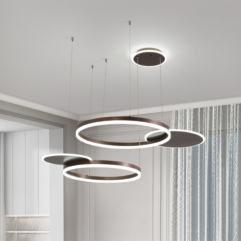 Modern Gold/Coffee LED Circular Multi Lamp Pendant Ceiling Fixture in Warm/White Light