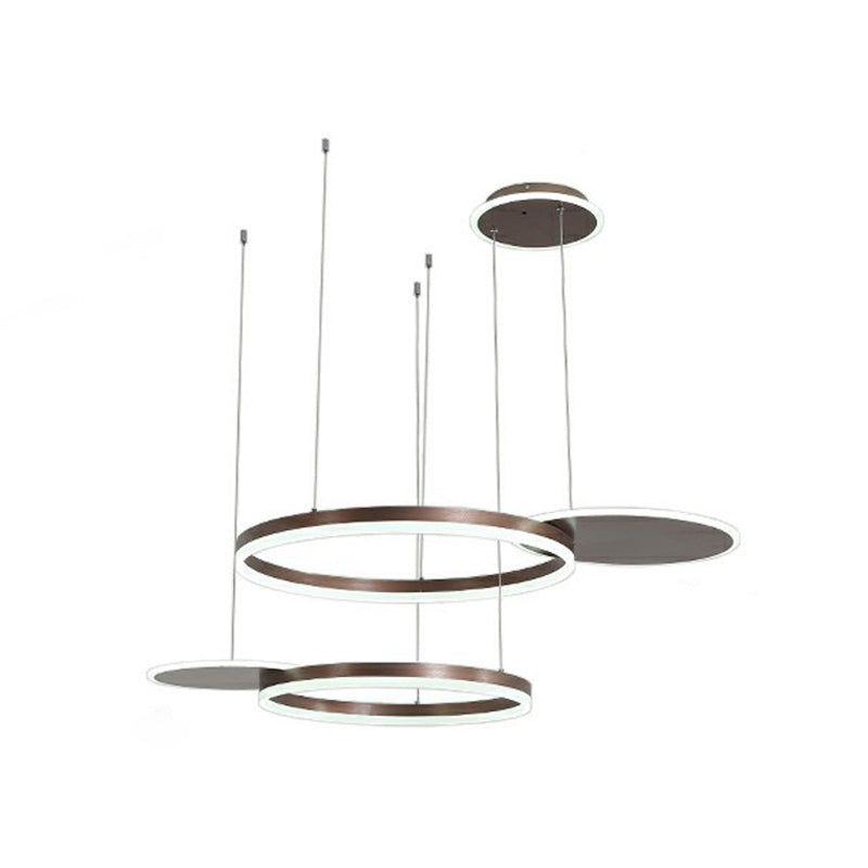 Modern Gold/Coffee LED Circular Multi Lamp Pendant Ceiling Fixture in Warm/White Light
