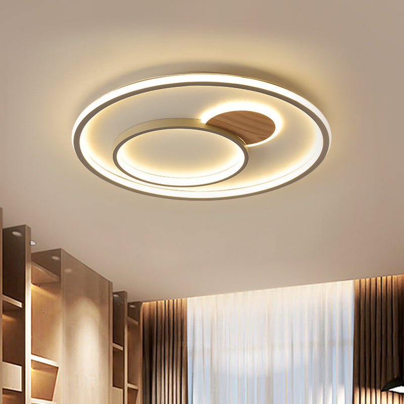 Modern LED Metallic Hoop Flush Light in Brown - Close to Ceiling Mount, Warm/White Light, 16.5"/20.5" Dia