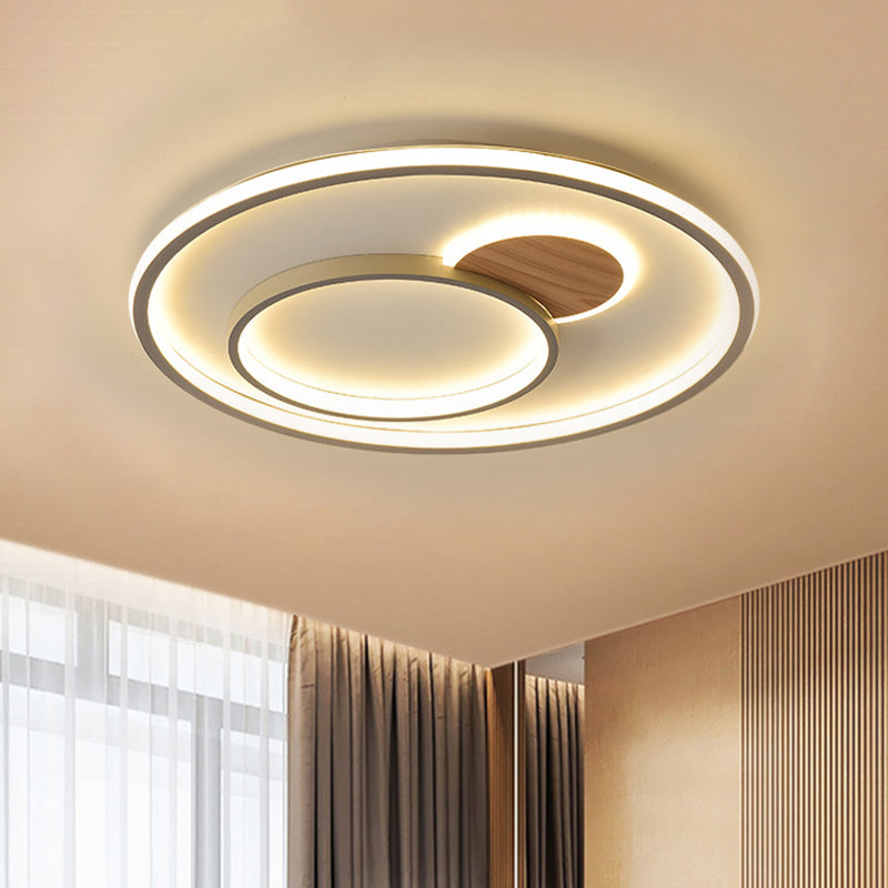 Modern LED Metallic Hoop Flush Light in Brown - Close to Ceiling Mount, Warm/White Light, 16.5"/20.5" Dia