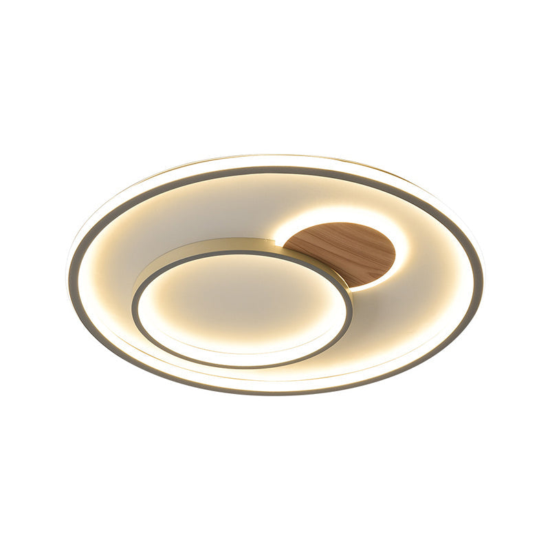 Modern LED Metallic Hoop Flush Light in Brown - Close to Ceiling Mount, Warm/White Light, 16.5"/20.5" Dia