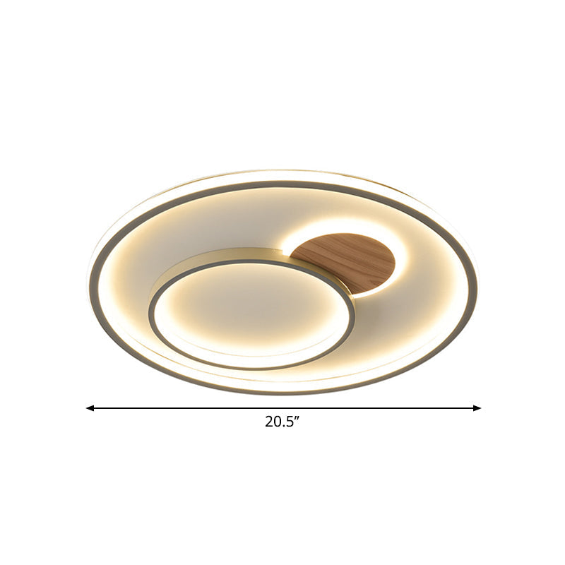 Modern LED Metallic Hoop Flush Light in Brown - Close to Ceiling Mount, Warm/White Light, 16.5"/20.5" Dia