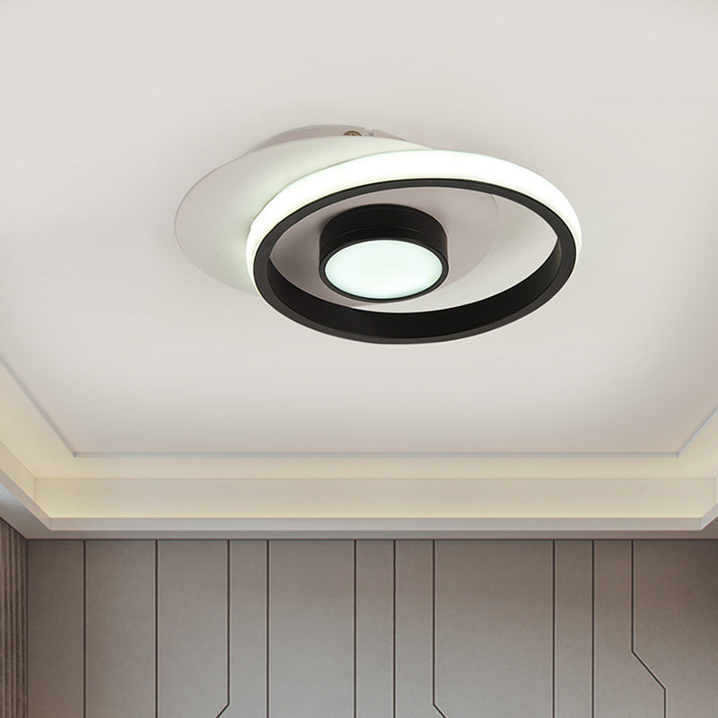 Modern Metal Circle Flush Lamp with LED for Porch - White/Black or Gold/Black - Warm/White Light