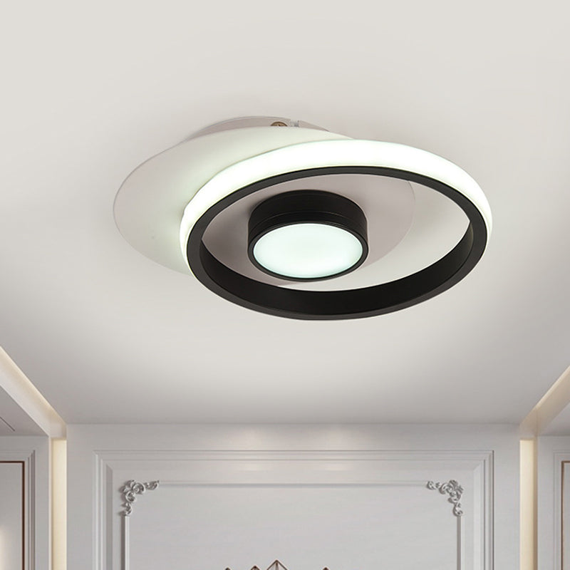 Modern Metal Circle Flush Lamp with LED for Porch - White/Black or Gold/Black - Warm/White Light