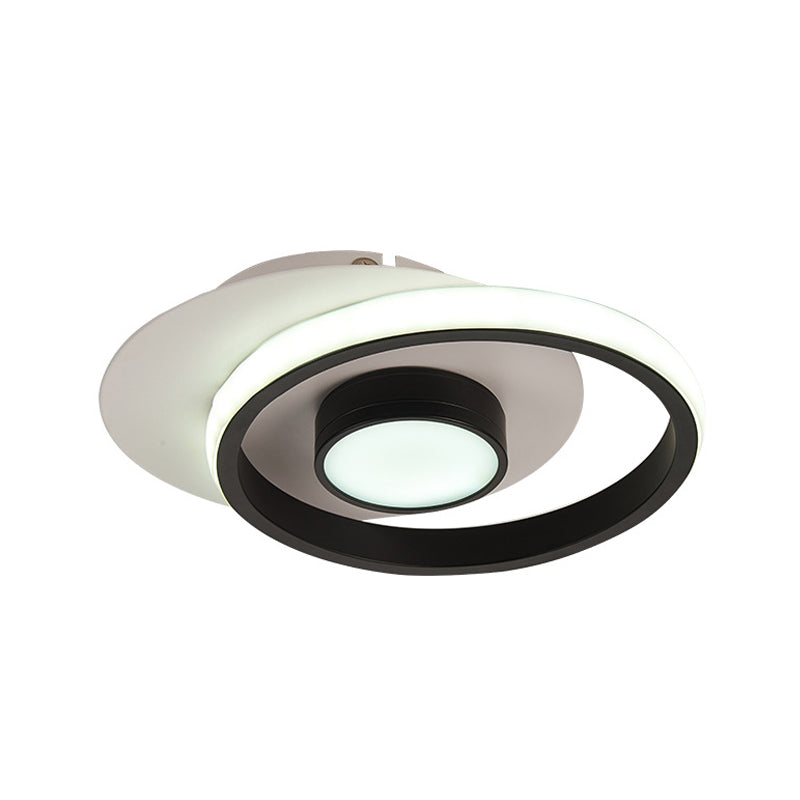 Modern Metal Circle Flush Lamp with LED for Porch - White/Black or Gold/Black - Warm/White Light