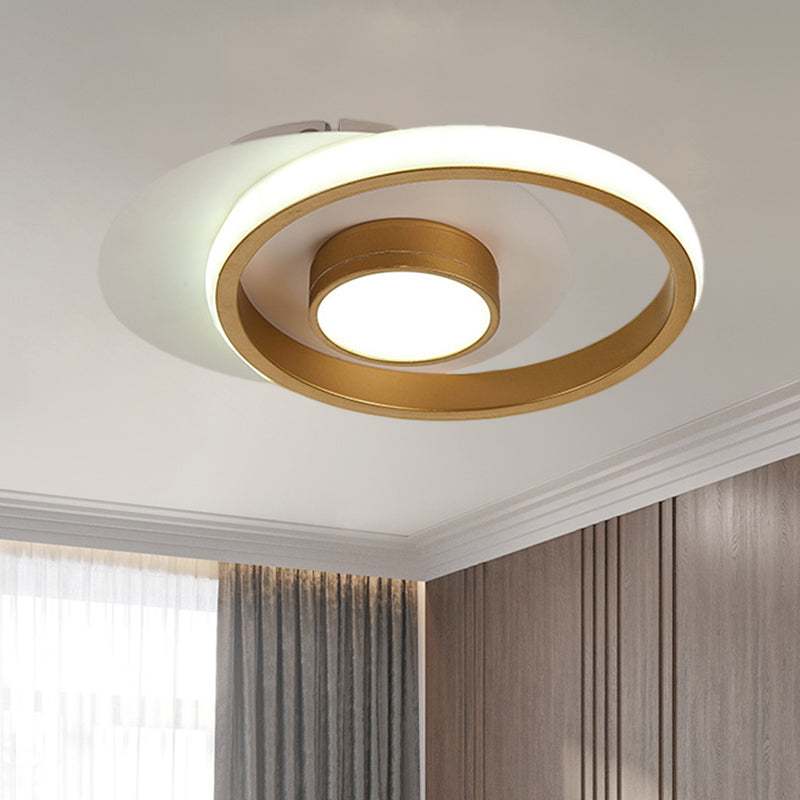 Modern Metal Circle Flush Lamp with LED for Porch - White/Black or Gold/Black - Warm/White Light