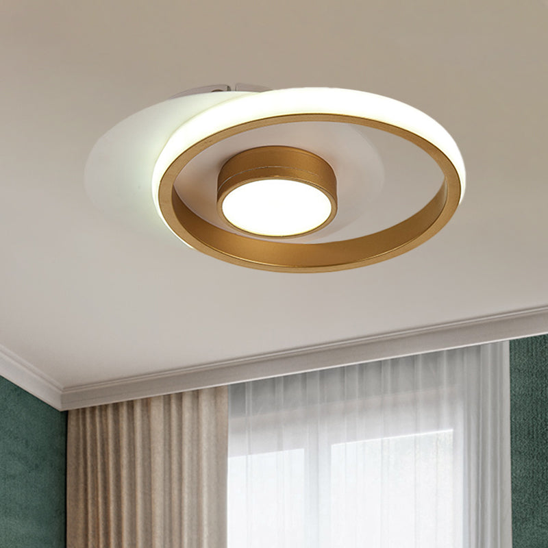 Modern Metal Circle Flush Lamp with LED for Porch - White/Black or Gold/Black - Warm/White Light
