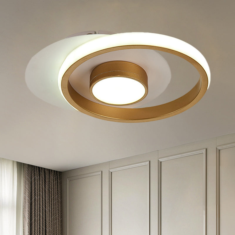 Modern Metal Circle Flush Lamp with LED for Porch - White/Black or Gold/Black - Warm/White Light