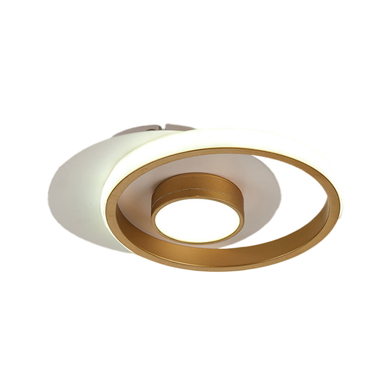 Modern Metal Circle Flush Lamp with LED for Porch - White/Black or Gold/Black - Warm/White Light
