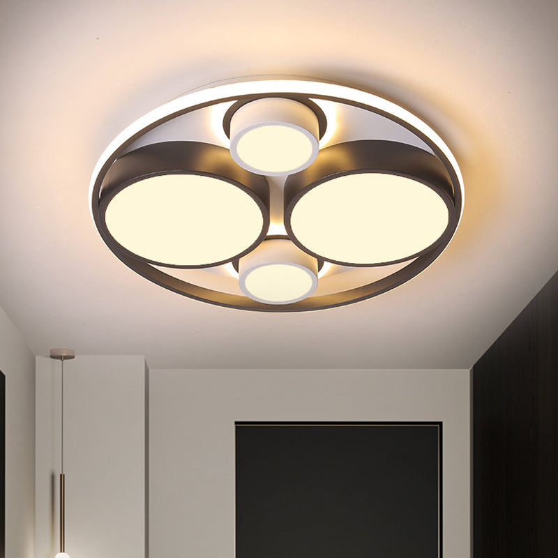 Modernist Metallic Black Round LED Flush Ceiling Light - Bedroom Flush Mount, 16.5"/20.5" Wide