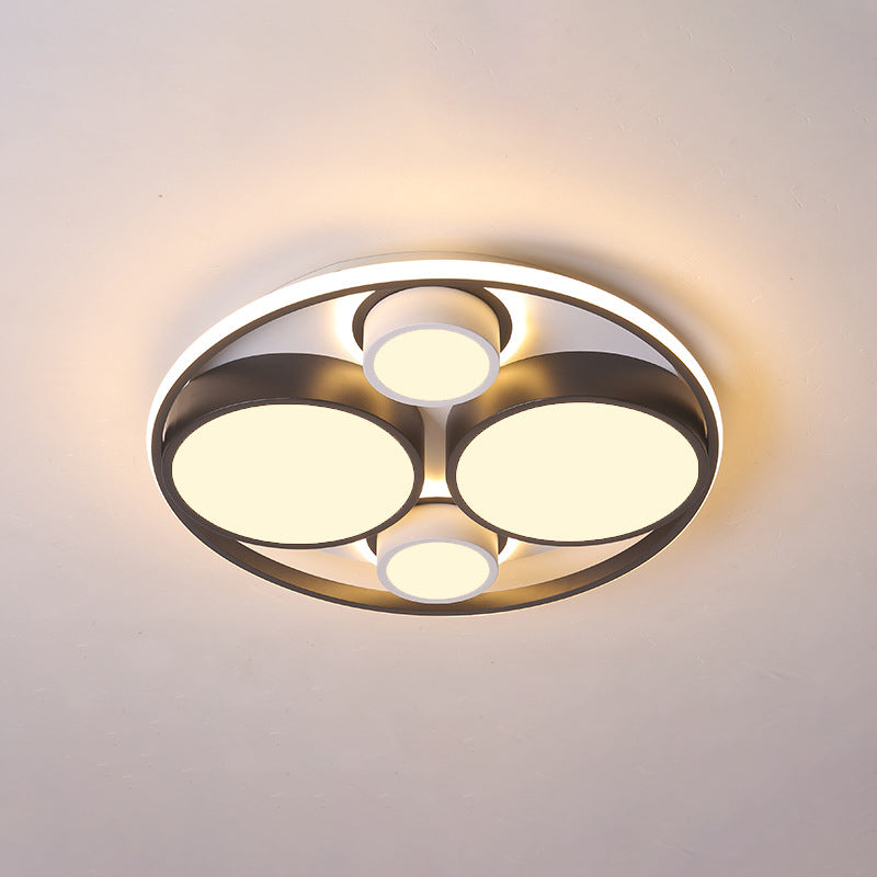 Modernist Metallic Black Round LED Flush Ceiling Light - Bedroom Flush Mount, 16.5"/20.5" Wide