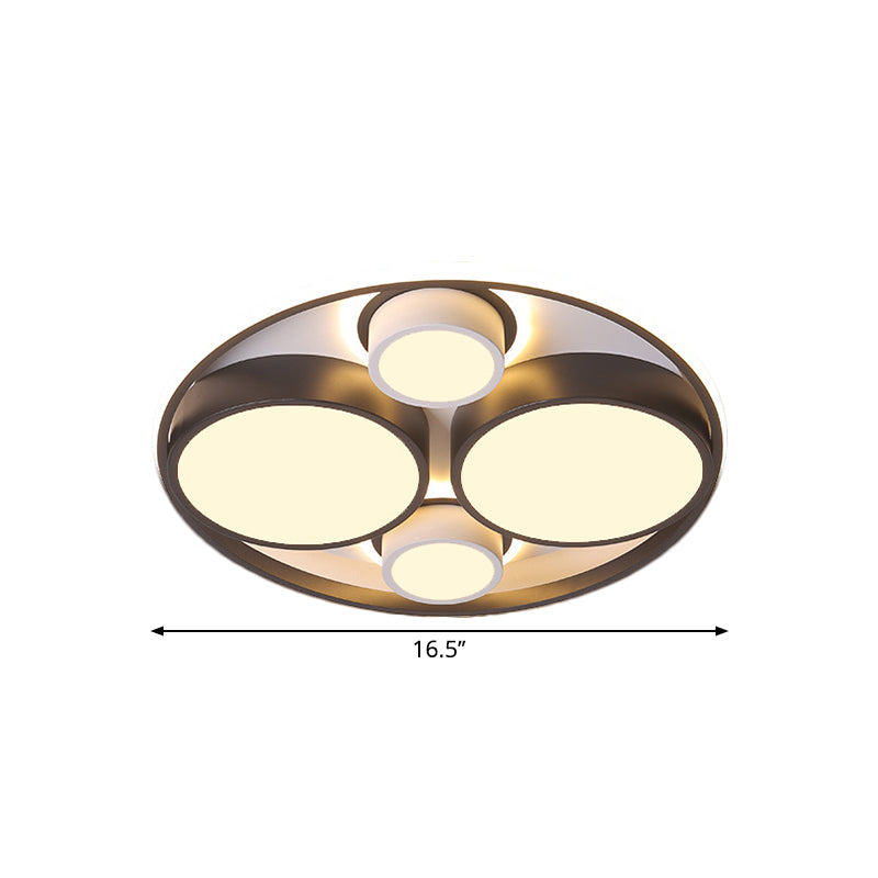 Modernist Metallic Black Round LED Flush Ceiling Light - Bedroom Flush Mount, 16.5"/20.5" Wide