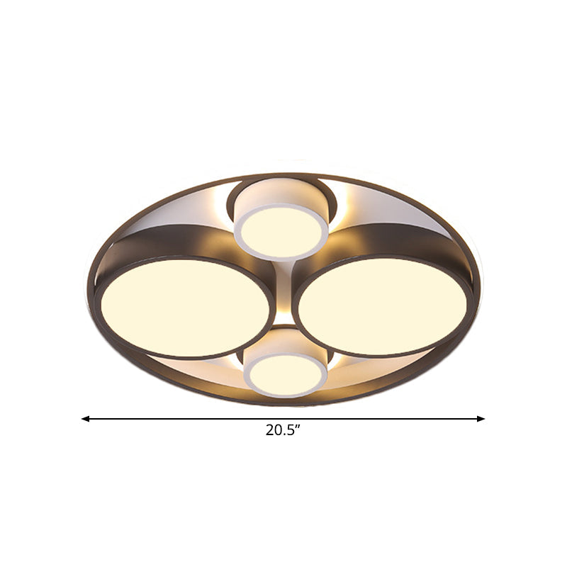 Modernist Metallic Black Round LED Flush Ceiling Light - Bedroom Flush Mount, 16.5"/20.5" Wide