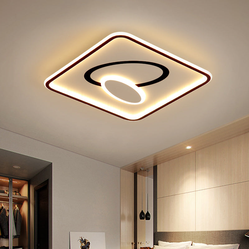 16"/19.5" Modern Black & White LED Flush Mount Lamp - Square Metal Design, Warm/White Light