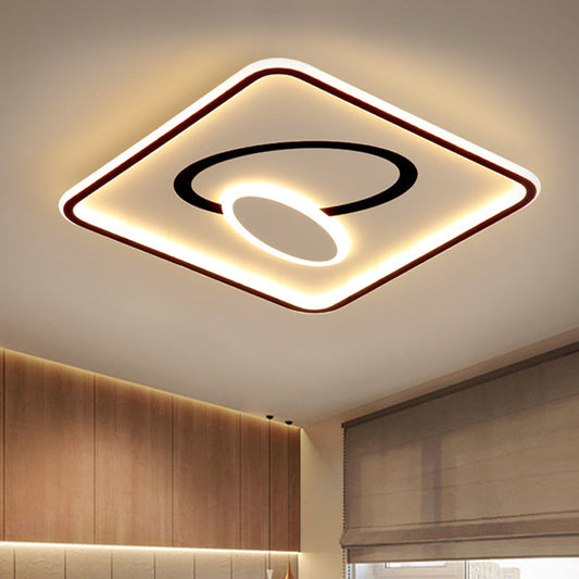 16/19.5 Modern Black & White Led Flush Mount Lamp - Square Metal Design Warm/White Light
