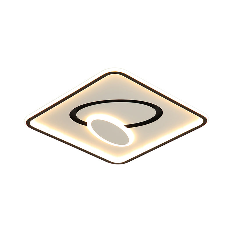 16"/19.5" Modern Black & White LED Flush Mount Lamp - Square Metal Design, Warm/White Light