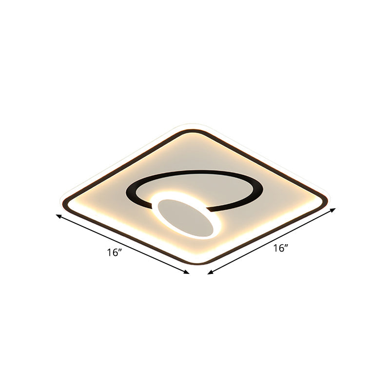 16"/19.5" Modern Black & White LED Flush Mount Lamp - Square Metal Design, Warm/White Light