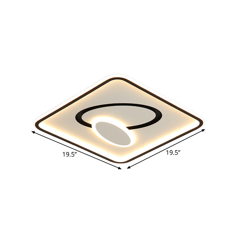 16/19.5 Modern Black & White Led Flush Mount Lamp - Square Metal Design Warm/White Light