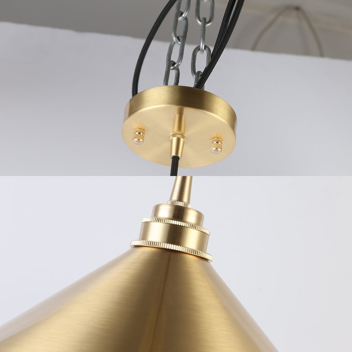Metallic Vintage Brass Pendant Light with Conic Shade - Indoor Hanging Ceiling Light