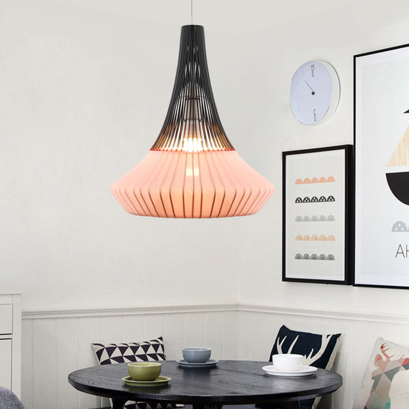 Modern Cone Shade Pendant Light - Fabric 1 Black/Pink/Blue Living Room Hanging Pink