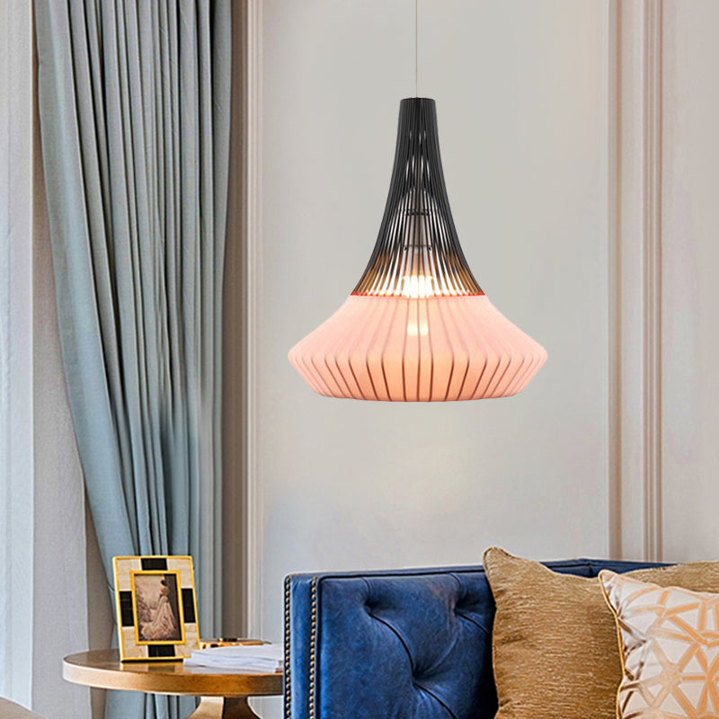 Modern Cone Shade Pendant Light - Fabric 1 Black/Pink/Blue Living Room Hanging