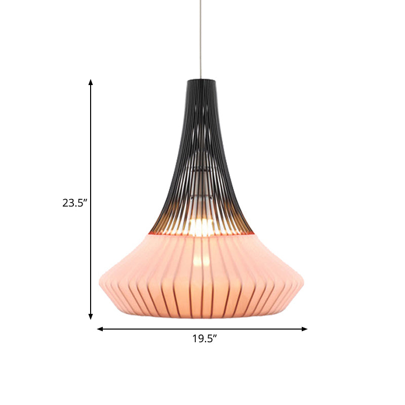 Modern Cone Shade Pendant Light - Black/Pink/Blue Fabric Hangs Beautifully in Living Room