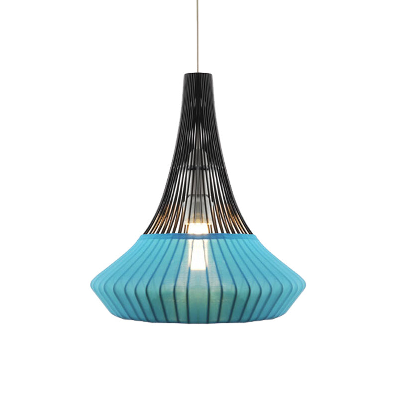 Modern Cone Shade Pendant Light - Fabric 1 Black/Pink/Blue Living Room Hanging