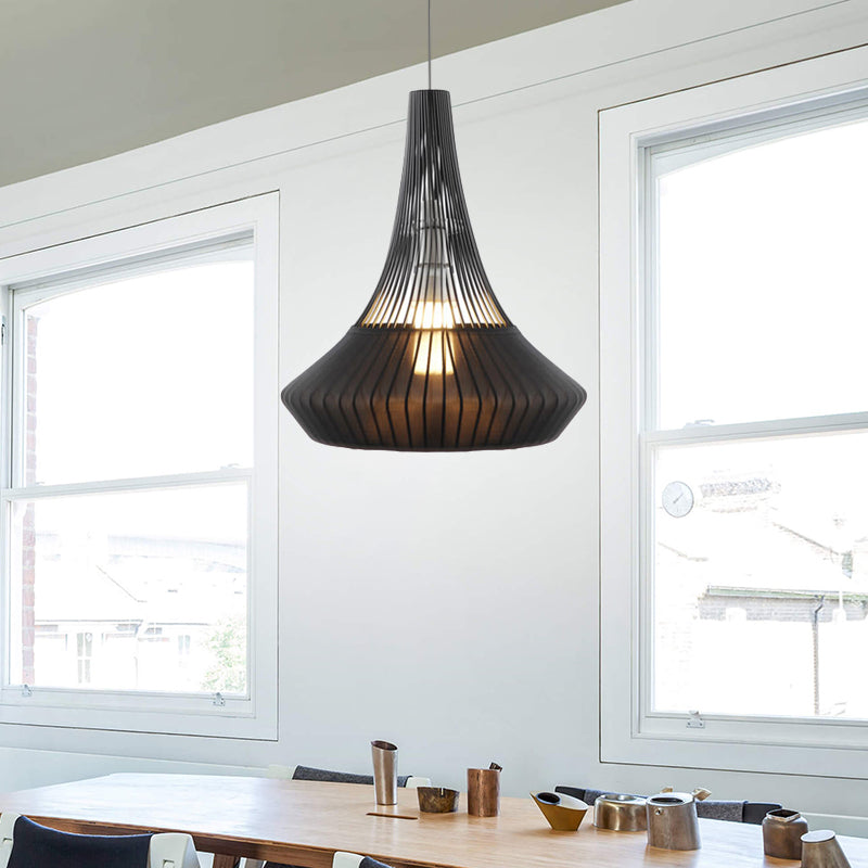 Modern Cone Shade Pendant Light - Fabric 1 Black/Pink/Blue Living Room Hanging Black
