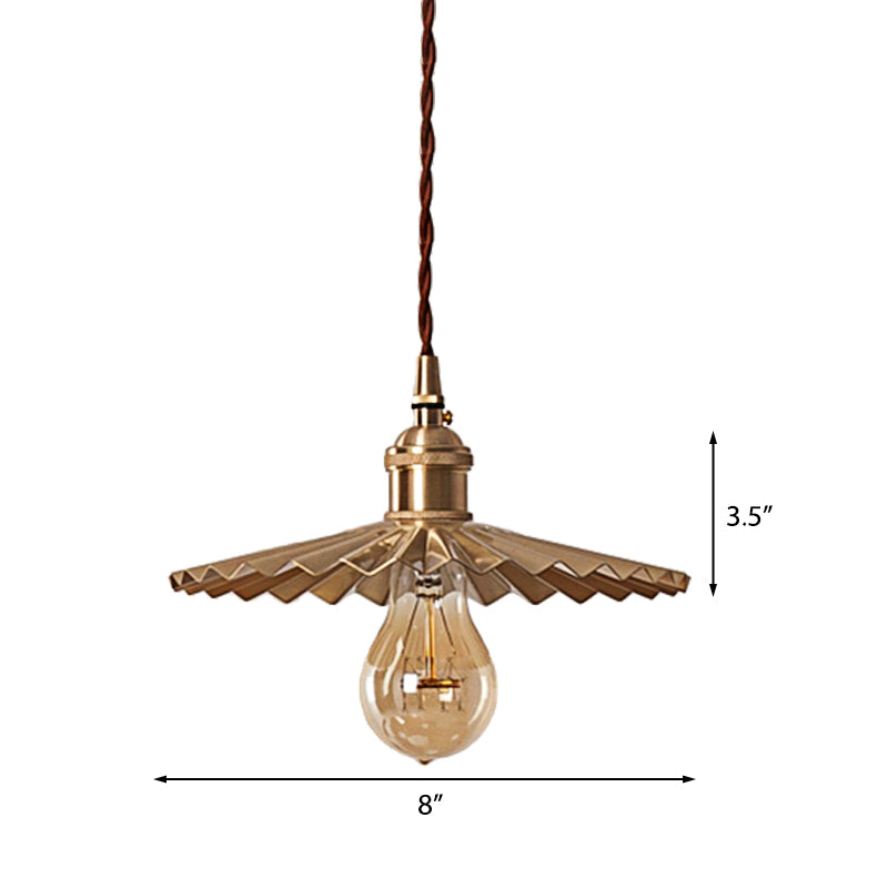 Vintage Industrial Brass Pendant Light - Scalloped Hanging Lamp for Dining Table