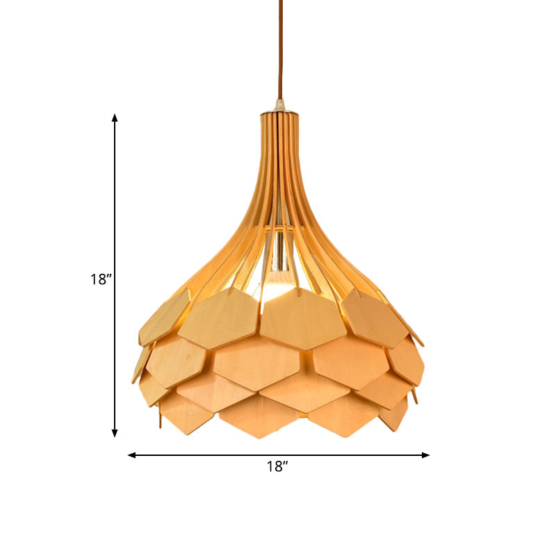 Modern Wood Pine Cone Pendant Lamp - Red/Blue 1-Bulb Hanging Light Fixture for Dining Room