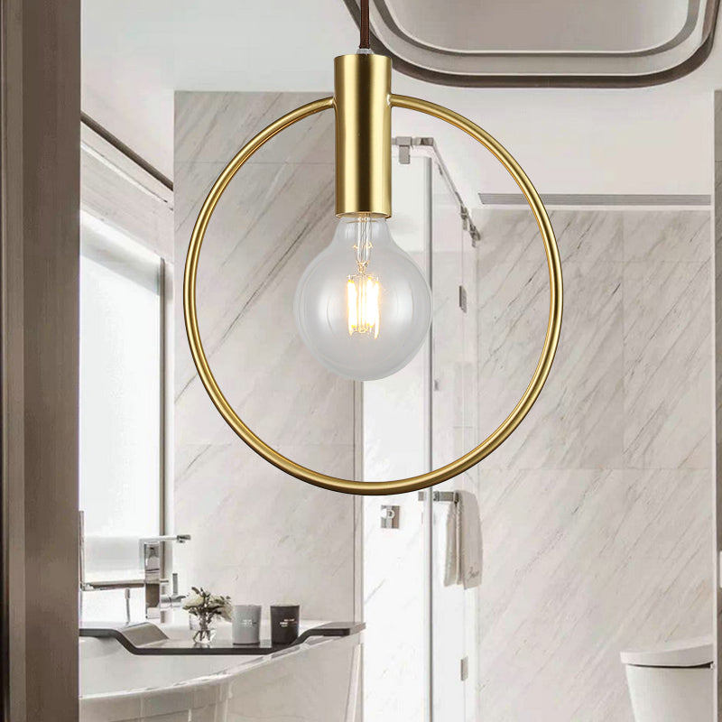 Vintage Gold Metal Pendant Lamp with Open Bulb - Ceiling Light for Hallway