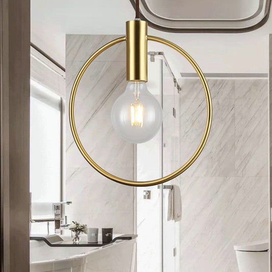 Vintage Gold Metal Pendant Lamp with Open Bulb - Ceiling Light for Hallway