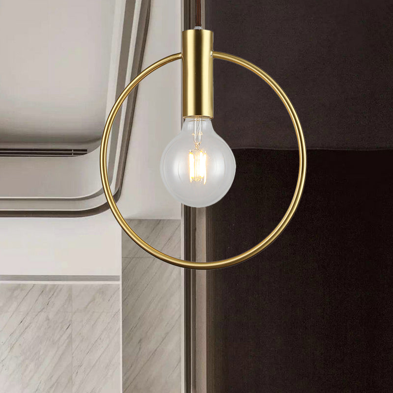 Vintage Gold Metal Pendant Lamp with Open Bulb - Ceiling Light for Hallway