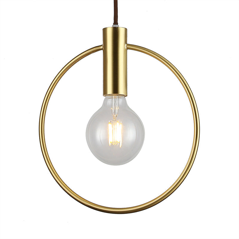 Vintage Gold Metal Pendant Lamp with Open Bulb - Ceiling Light for Hallway