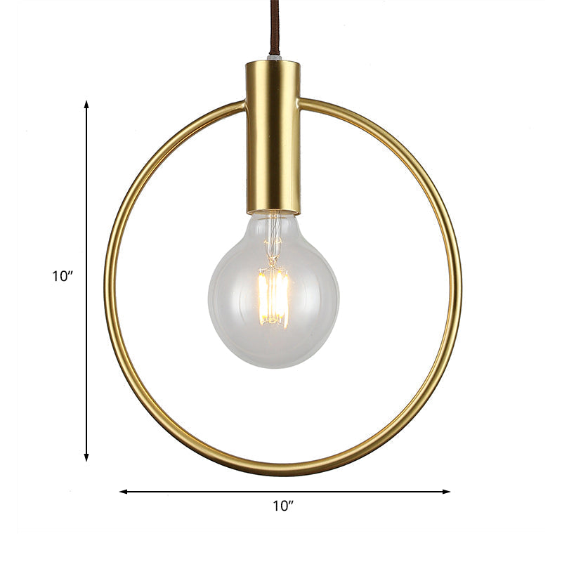 Vintage Gold Metal Pendant Lamp with Open Bulb - Ceiling Light for Hallway