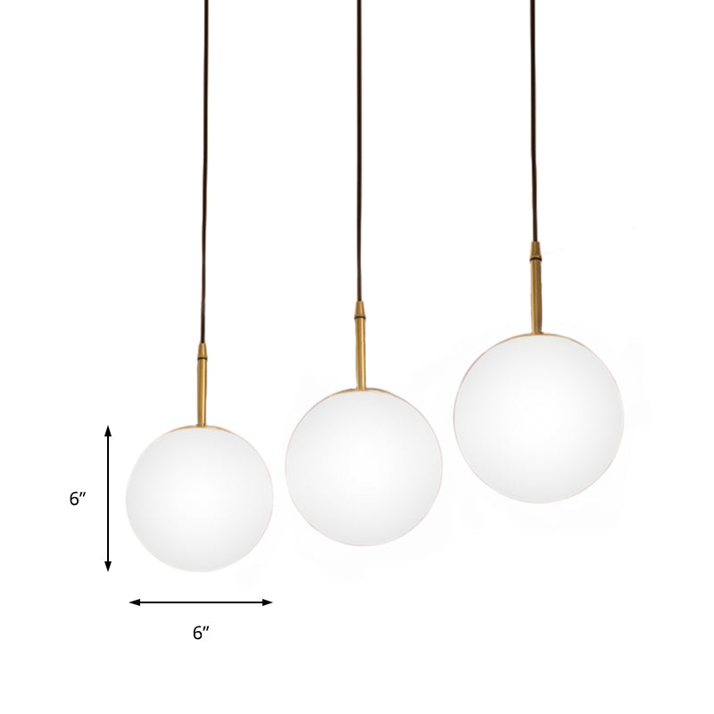 Plafonnier suspendu moderne en laiton et verre blanc - 6"/8" de large - Idéal pour la salle à manger