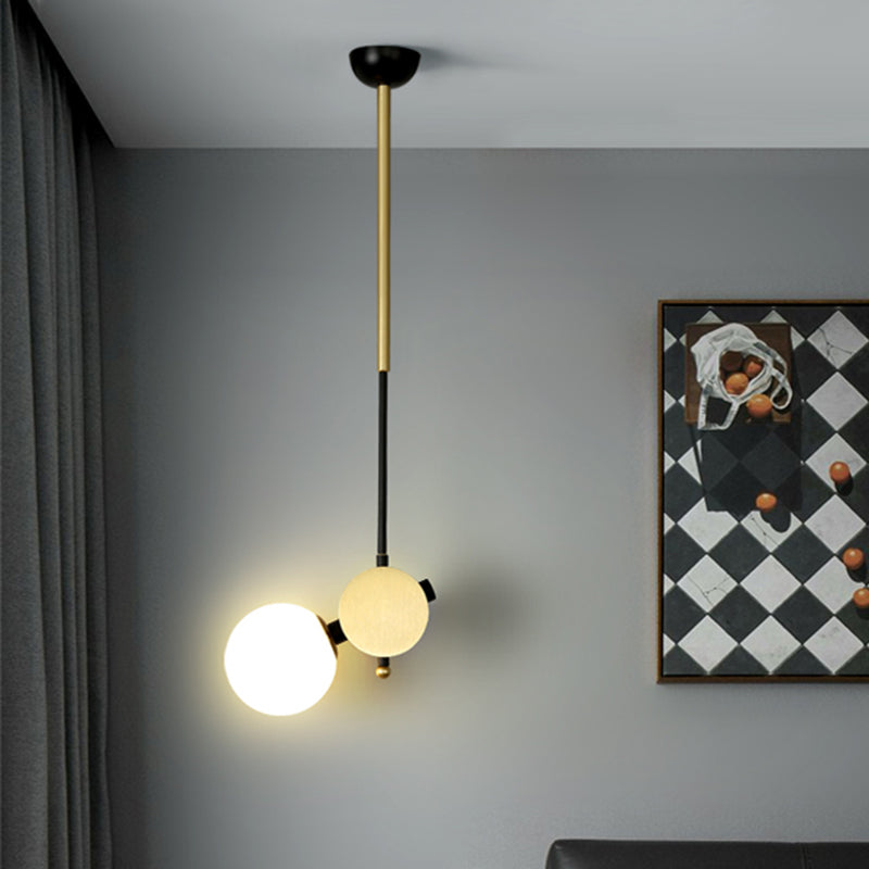 Plafonnier moderniste en verre opale - Noir et or avec lumière pendulaire gauche/droite pour chambres