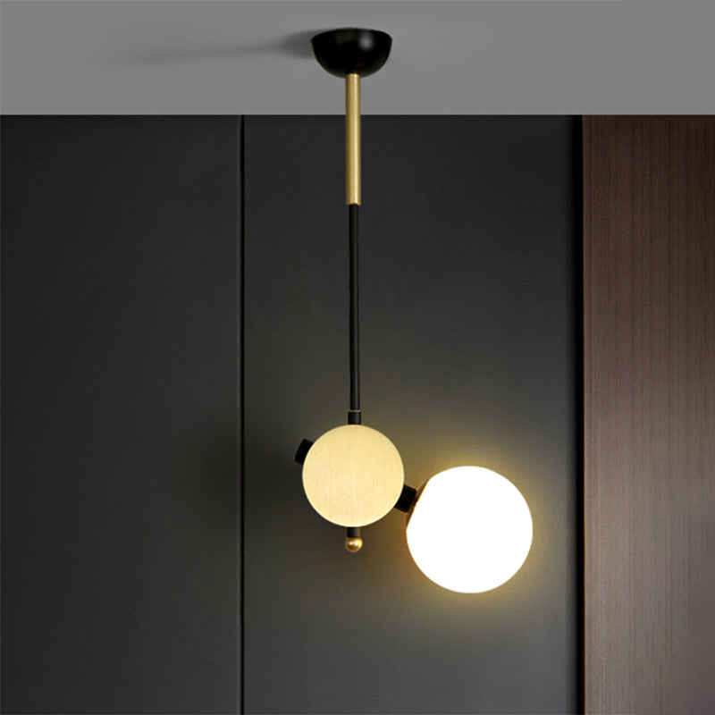 Modernist Opal Glass Ceiling Lamp - 1 Head Bedroom Pendant Light In Black/Gold Left/Right Black-Gold